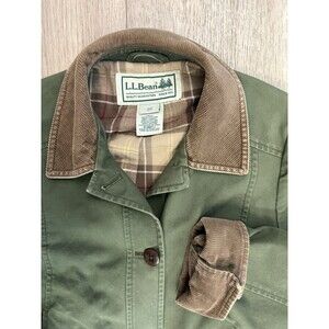VTG LL Bean Field Chore Jacket Womens XS Green Corduroy Collar Barn Coat Lined